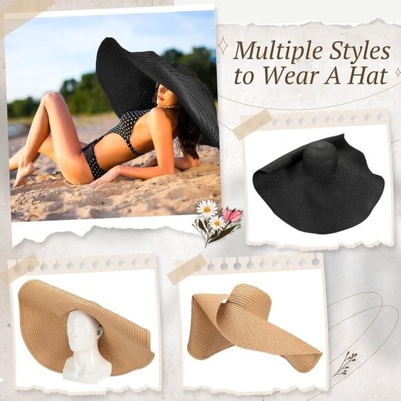 6 Pcs Oversized Straw Beach Hats Wide Visor Foldable Summer Sun Hats for Women
